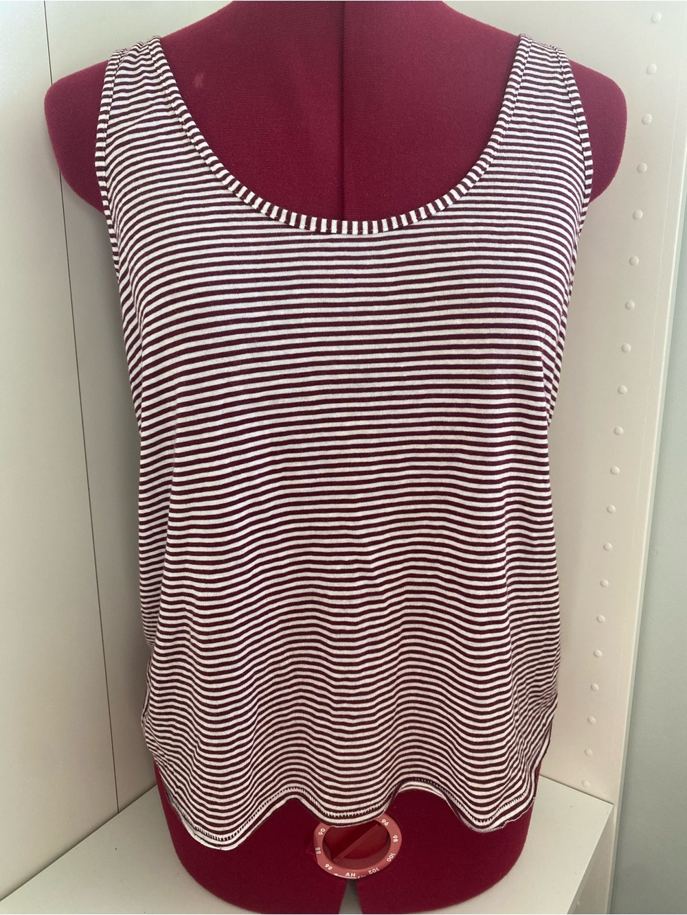 Rag and Bone Striped Scoop Neck Linen Blend Tank Top - Burgundy/White